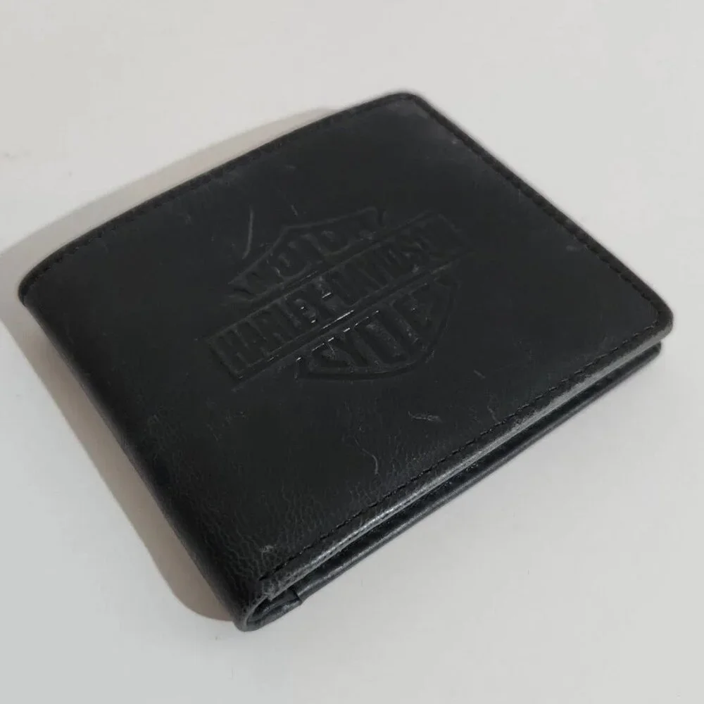 New Harley Davidson Mens Wallet Bi-Fold 100% Leather Logo RFID Blocking